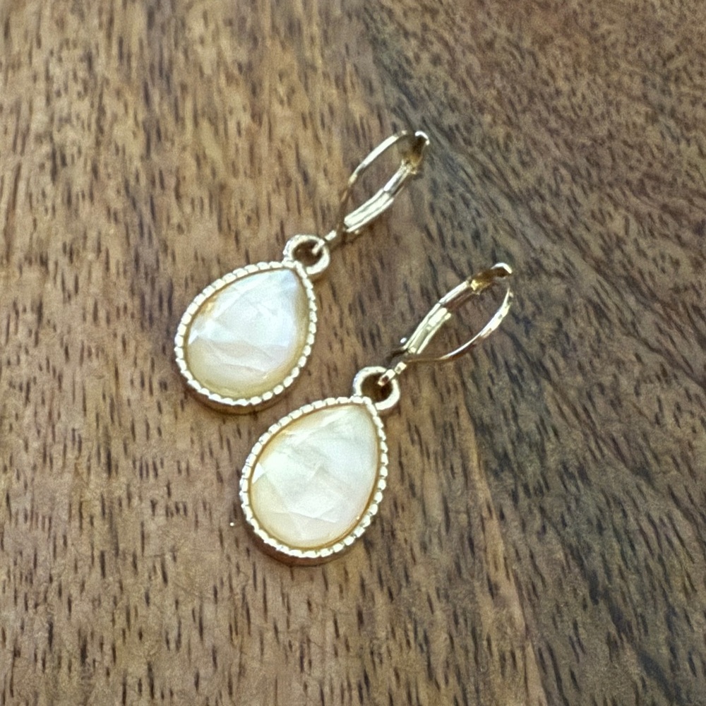Elegant Gold and Pearly Cream Teardrop Earrings